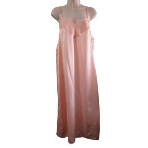 Orweco Frocks Vintage Peach Polyester Satin Stripe Accent Chemise Ladies S GUC